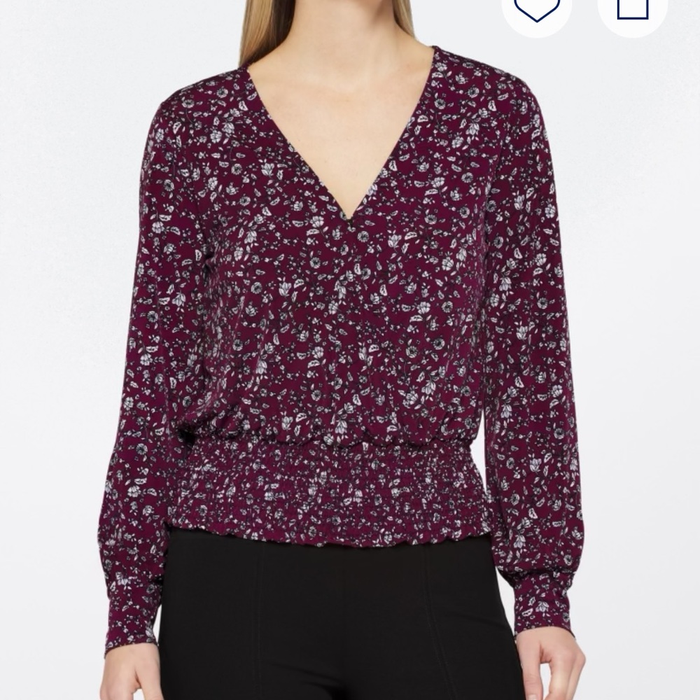 Kaileigh Floral V-Neck Blouse - Burgundy